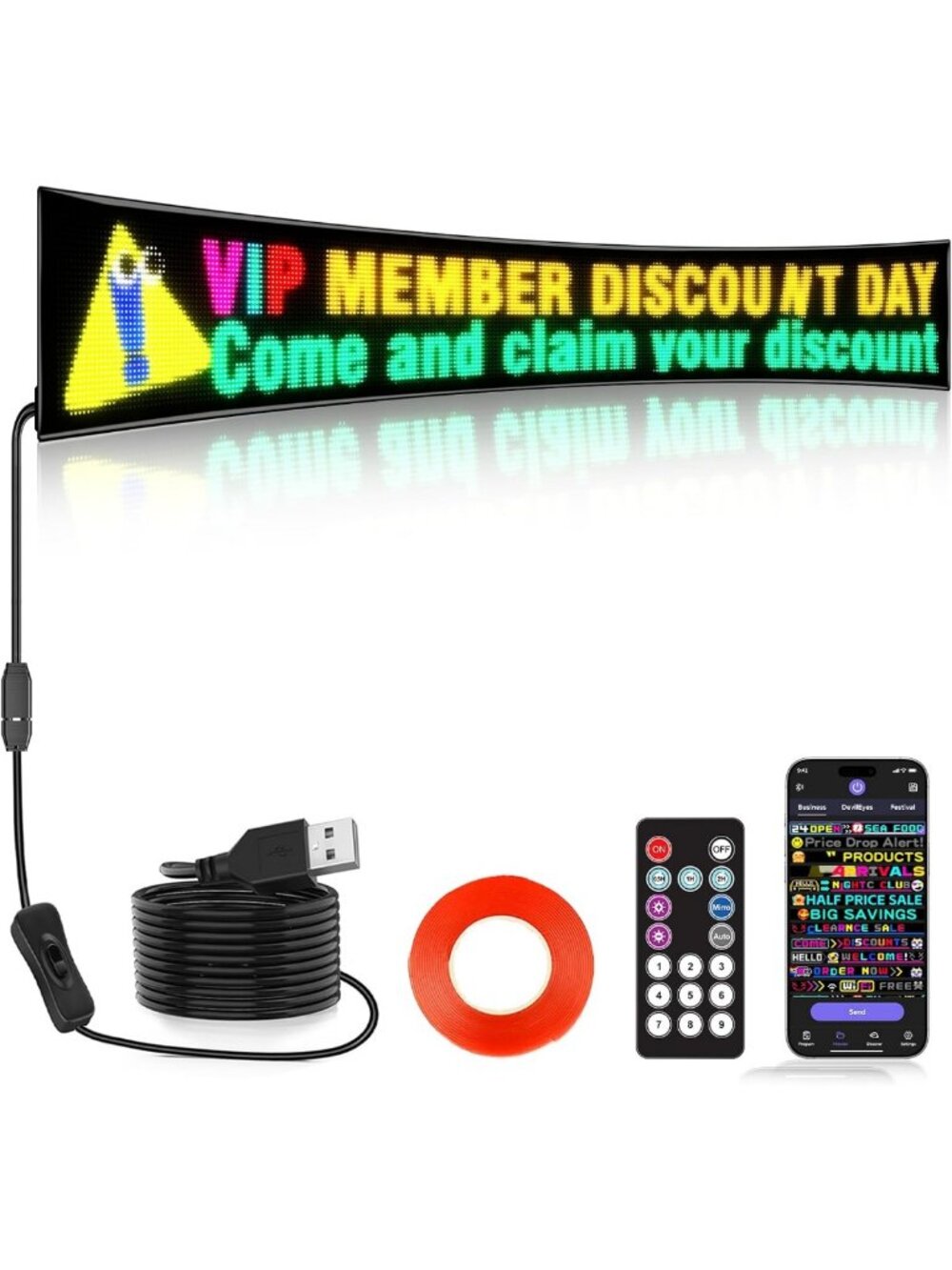 Customizable Full Color LED Sign 43''x6.3'' - Bluetooth APP Control, Scrolling